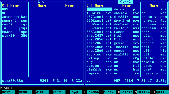 Norton Commander blue file manager interface
